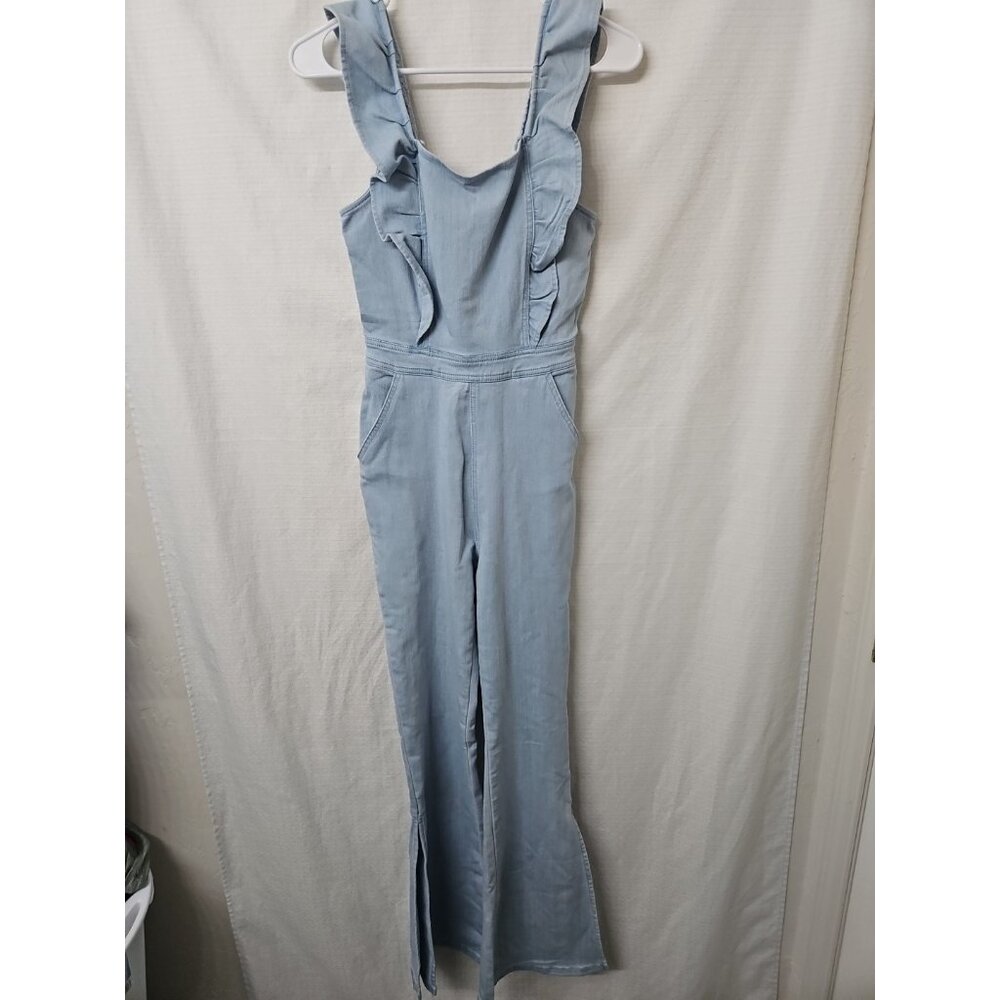 Light Blue Ruffle-Strap Jumpsuit - Picture 8 of 12
